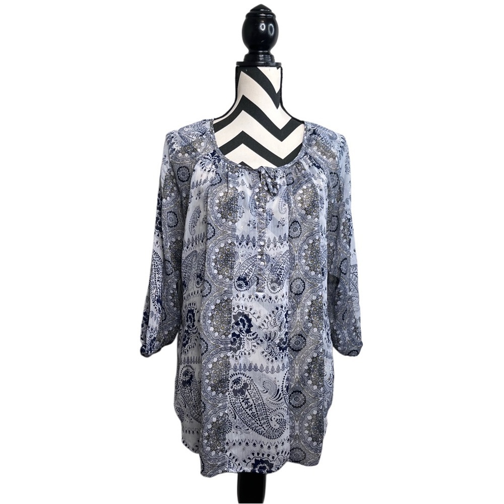 Fig and Flower Sz L Paisley Print 3/4 Sleeve Boho Blouse